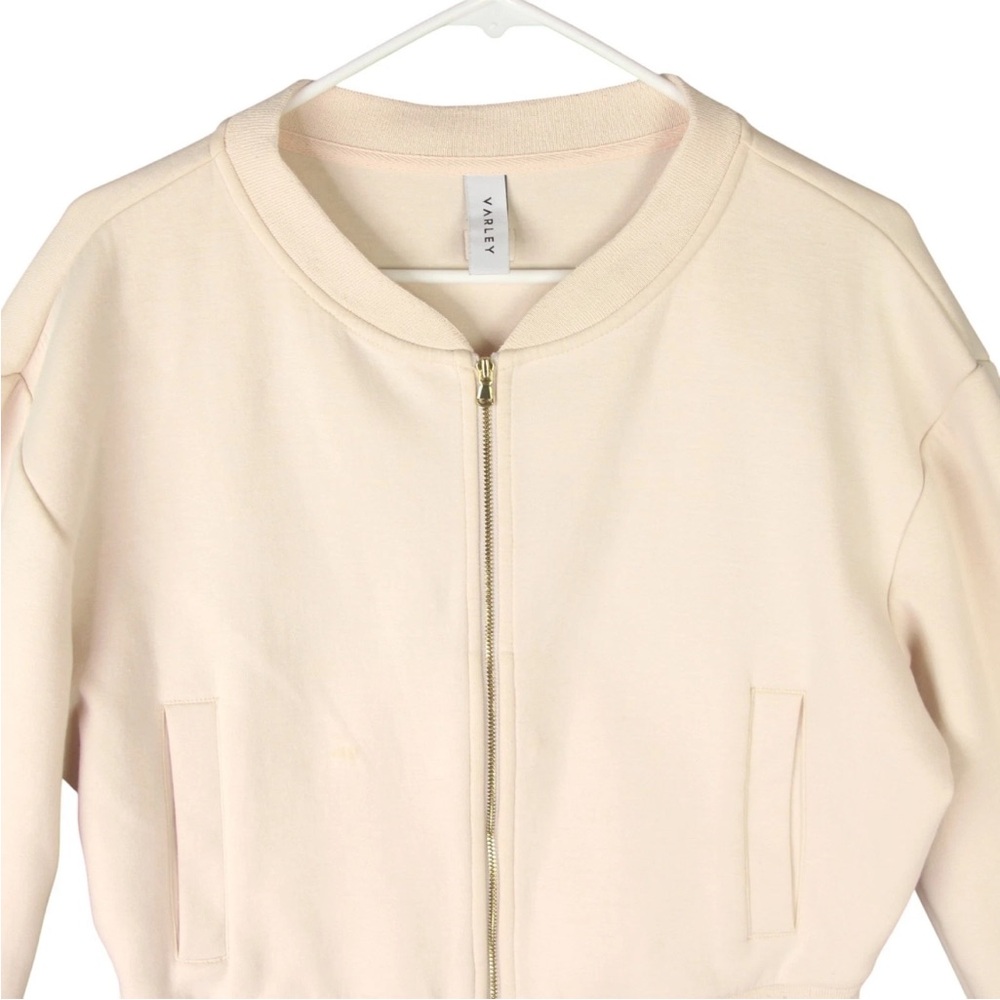 Varley Cole Bomber Cropped Jacket Womens Size Medium Light Pink Striped Trim - Picture 4 of 16